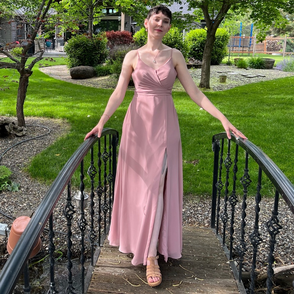 Azazie Dusty Rose Chiffon Bridesmaid Dress with Multiway Tie Front - Picture 6 of 8